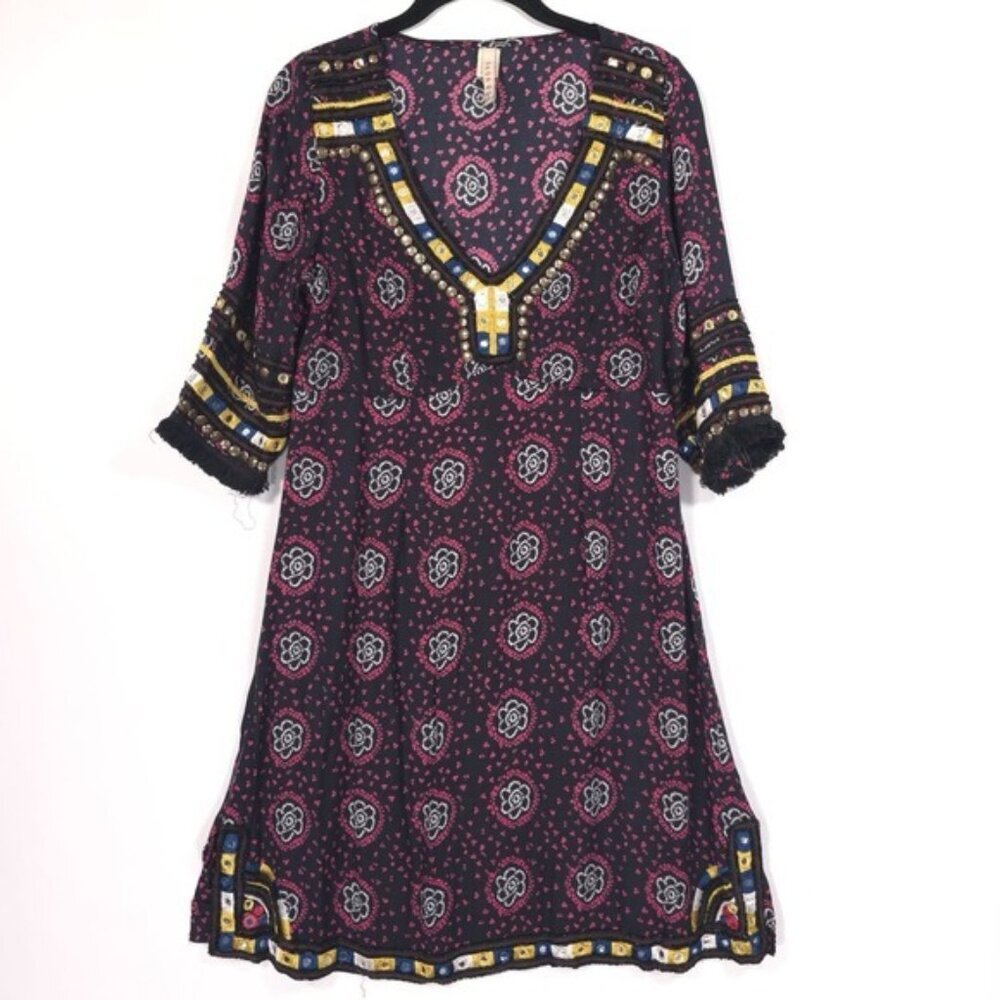 RAGA Anthropologie Elena Dress XS Beaded Embellished Jewel Embroidered Tunic